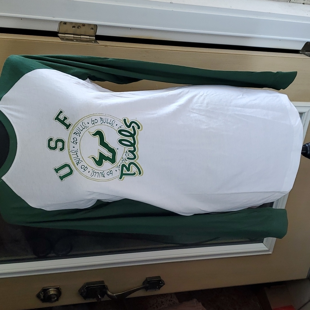 NCAA USF Bulls Green and White Long Sleeve Tee
